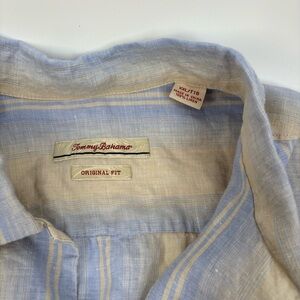 Men's Blue and Tan Striped Linen Shirt Tommy Bahama XXL Beach Cruise Tropics